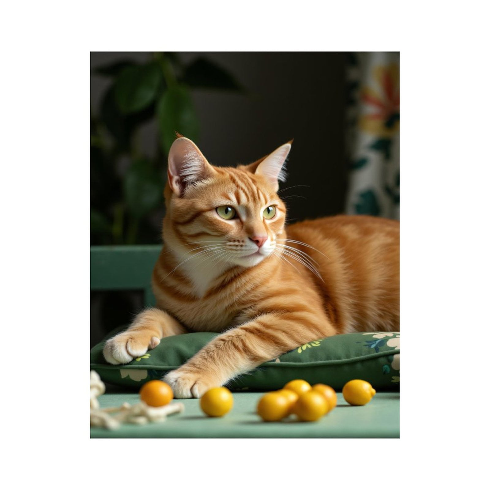 Paint By Numbers Kit for Adults Beginner - DIY Orange Cat Relaxing Green Pillow Canvas Painting Kits for Adults, Frameless Paint By Number for Adults for Home Wall Decor 16x20 Inch