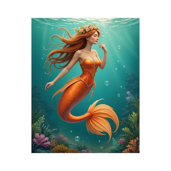 Paint By Numbers Kit for Adults Beginner - DIY Orange Mermaid Underwater Beauty Canvas Painting Kits for Adults, Frameless Paint By Number for Adults for Home Wall Decor 16x20 Inch