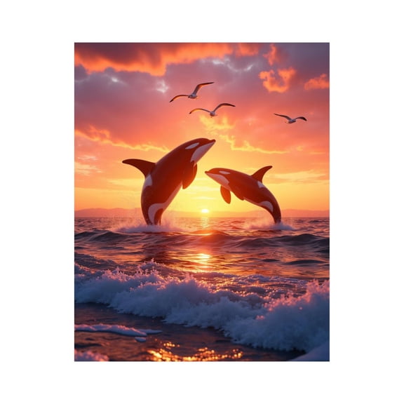 Paint By Numbers Kit for Adults Beginner - DIY Orcas Sunset Leaping Ocean Scene Canvas Painting Kits for Adults, Frameless Paint By Number for Adults for Home Wall Decor 16x20 Inch