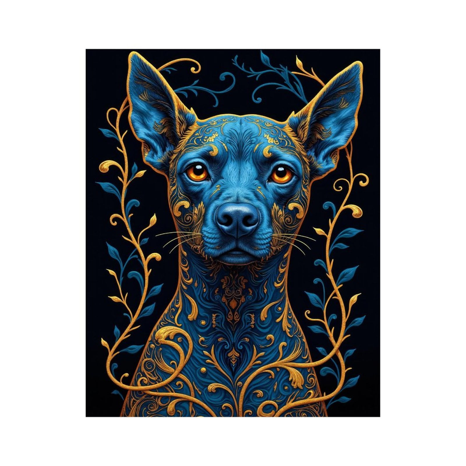 Paint By Numbers Kit for Adults Beginner - DIY Ornate Blue Canine Art Deco Canvas Painting Kits for Adults, Frameless Paint By Number for Adults for Home Wall Decor 16x20 Inch