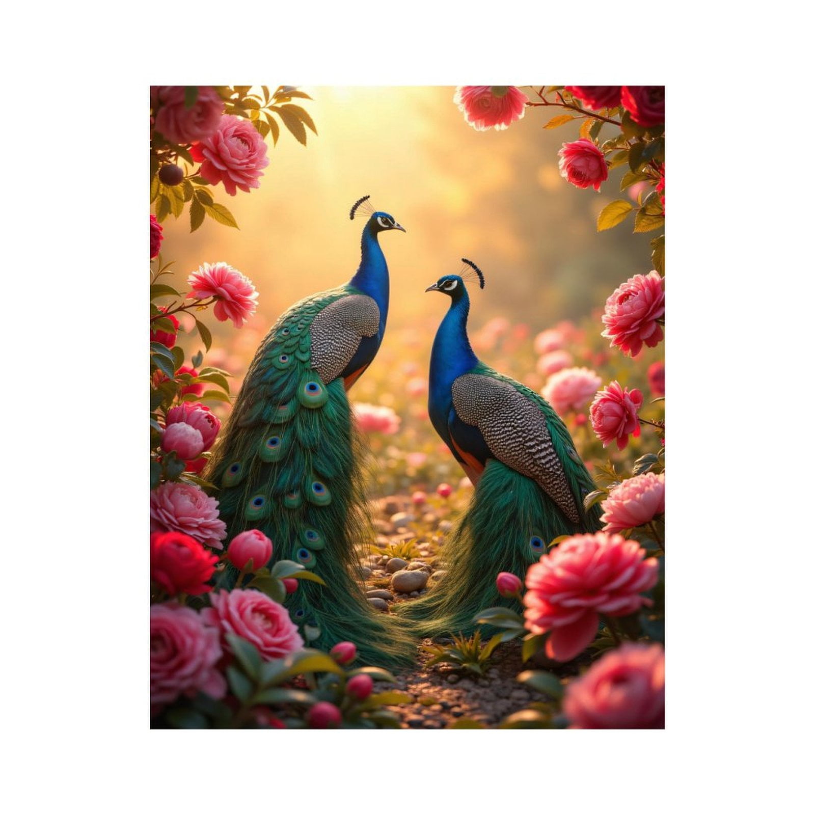 Paint By Numbers Kit for Adults Beginner - DIY Peacocks In Rose Garden Sunrise Canvas Painting Kits for Adults, Frameless Paint By Number for Adults for Home Wall Decor 16x20 Inch