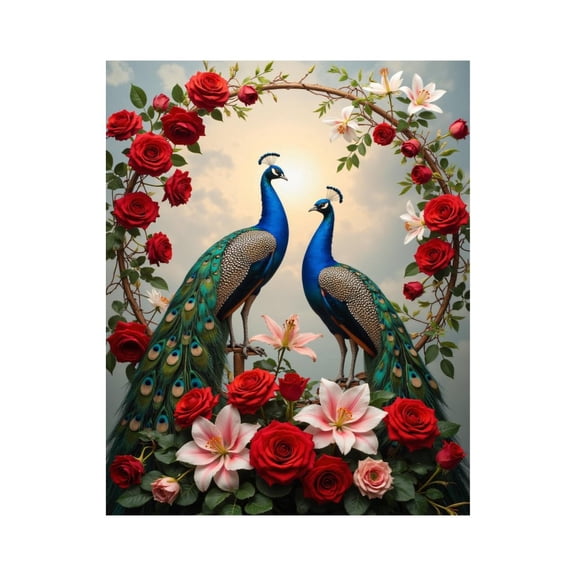 Paint By Numbers Kit for Adults Beginner - DIY Peacocks Roses Lilies Sky Arch Canvas Painting Kits for Adults, Frameless Paint By Number for Adults for Home Wall Decor 16x20 Inch