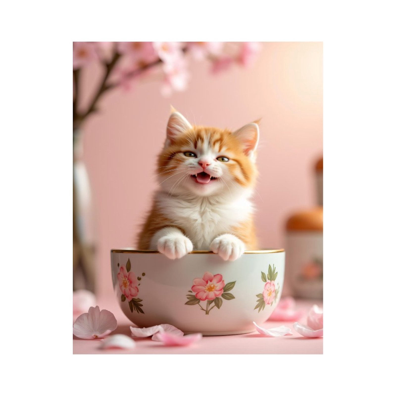 Paint By Numbers Kit for Adults Beginner - DIY Petal Kitten In Bowl Art Canvas Painting Kits for Adults, Frameless Paint By Number for Adults for Home Wall Decor 16x20 Inch
