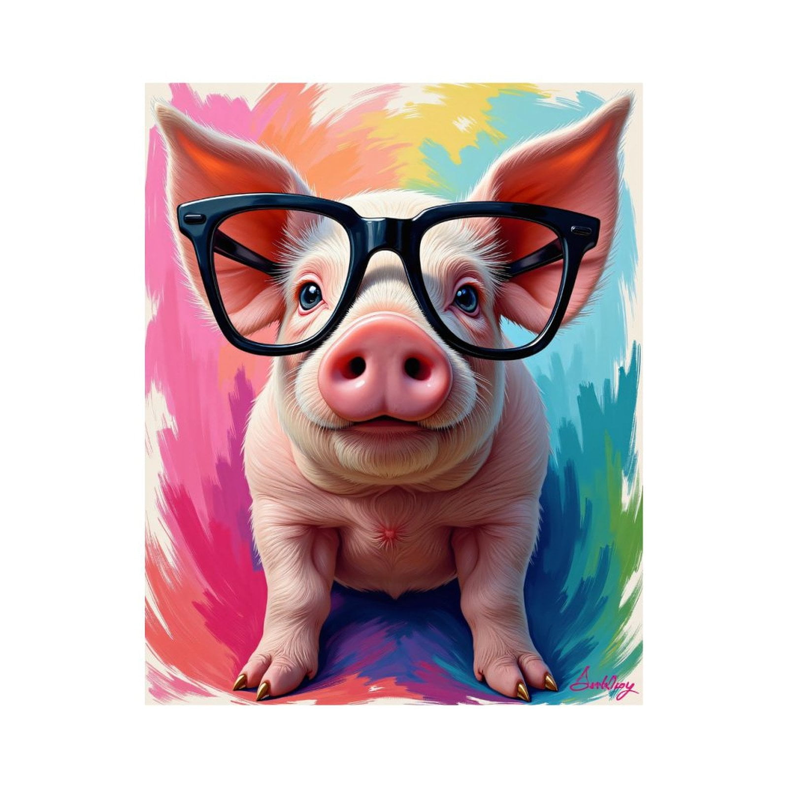 Paint By Numbers Kit for Adults Beginner - DIY Pig Wearing Glasses Colorful Background Canvas Painting Kits for Adults, Frameless Paint By Number for Adults for Home Wall Decor 16x20 Inch