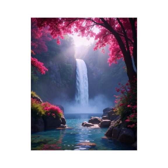 Paint By Numbers Kit for Adults Beginner - DIY Pink Trees Waterfall Serenity Scene Canvas Painting Kits for Adults, Frameless Paint By Number for Adults for Home Wall Decor 16x20 Inch
