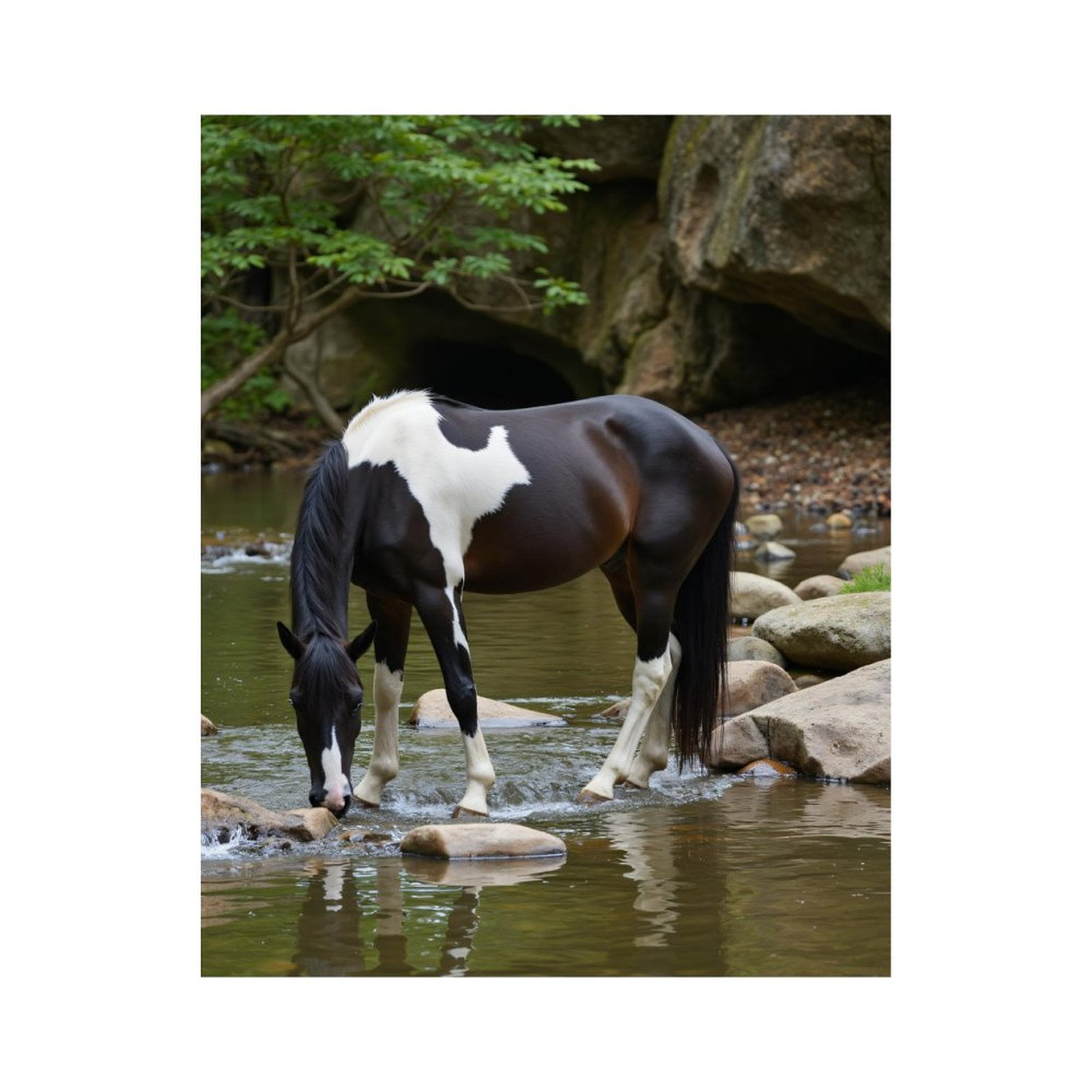 Paint By Numbers Kit for Adults Beginner - DIY Pinto Horse Creek Nature Serenity Canvas Painting Kits for Adults, Frameless Paint By Number for Adults for Home Wall Decor 16x20 Inch