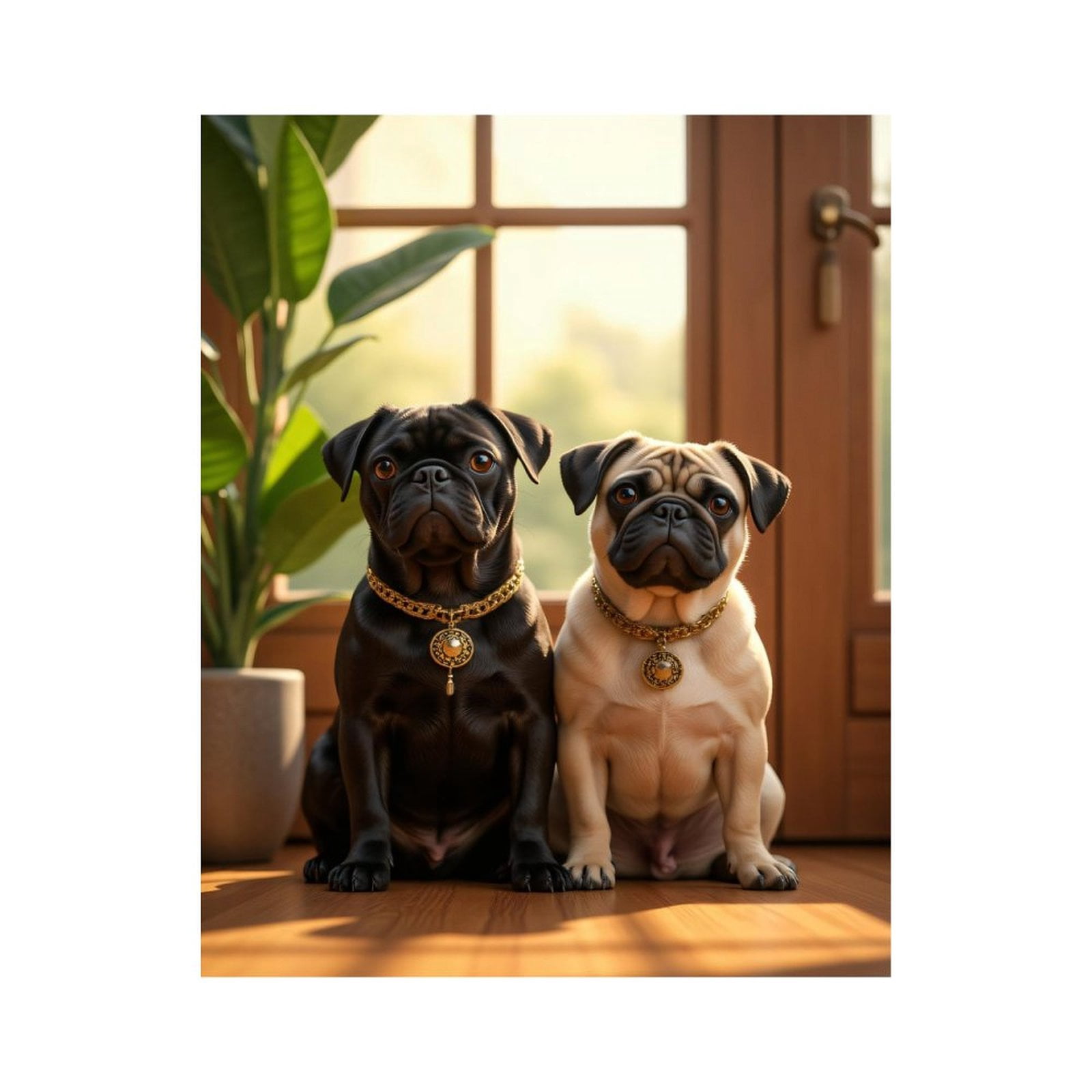 Paint By Numbers Kit for Adults Beginner - DIY Pug Pair Adorned Elegance Sunlit Room Canvas Painting Kits for Adults, Frameless Paint By Number for Adults for Home Wall Decor 16x20 Inch