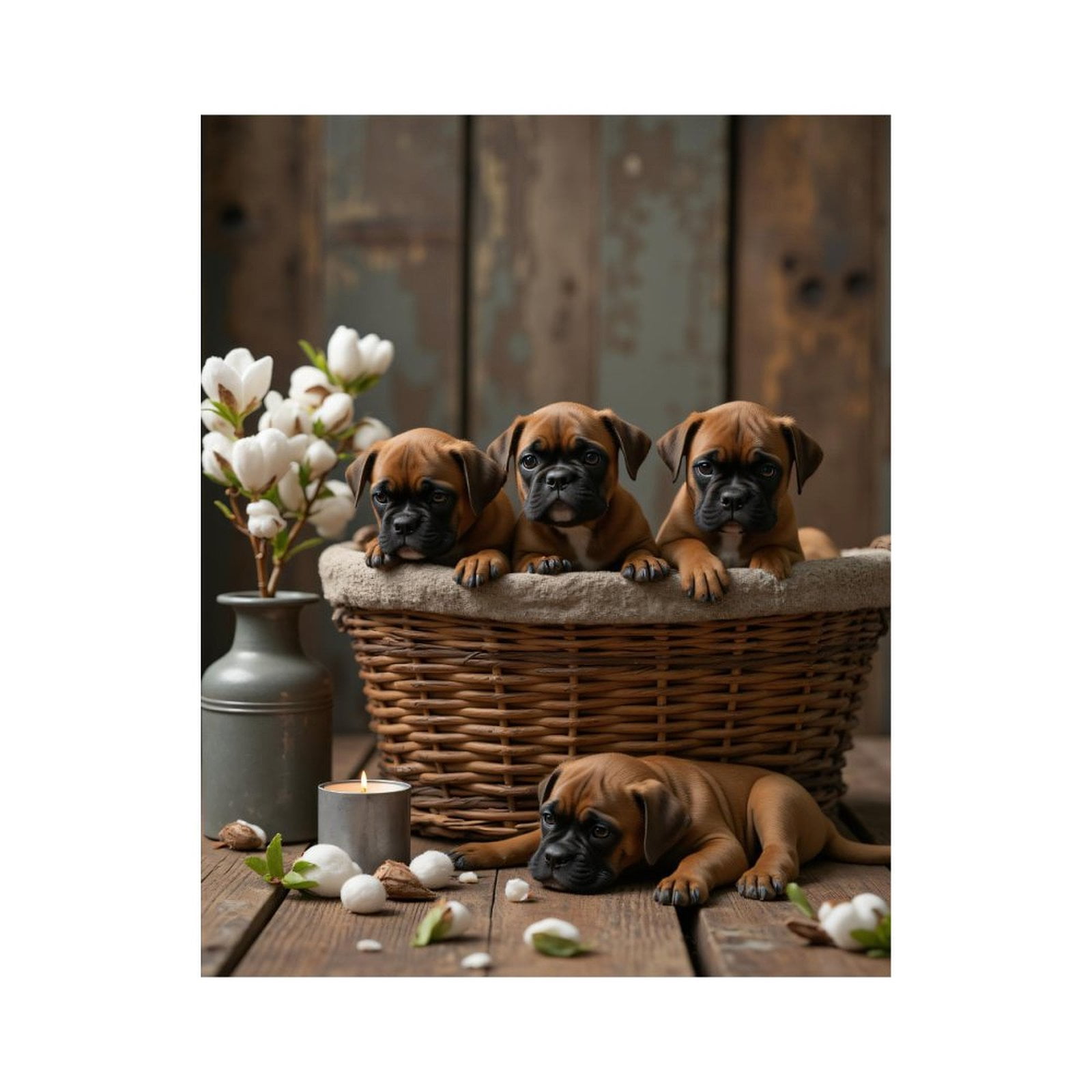 Paint By Numbers Kit for Adults Beginner - DIY Puppies Basket Flowers Candle Wood Canvas Painting Kits for Adults, Frameless Paint By Number for Adults for Home Wall Decor 16x20 Inch
