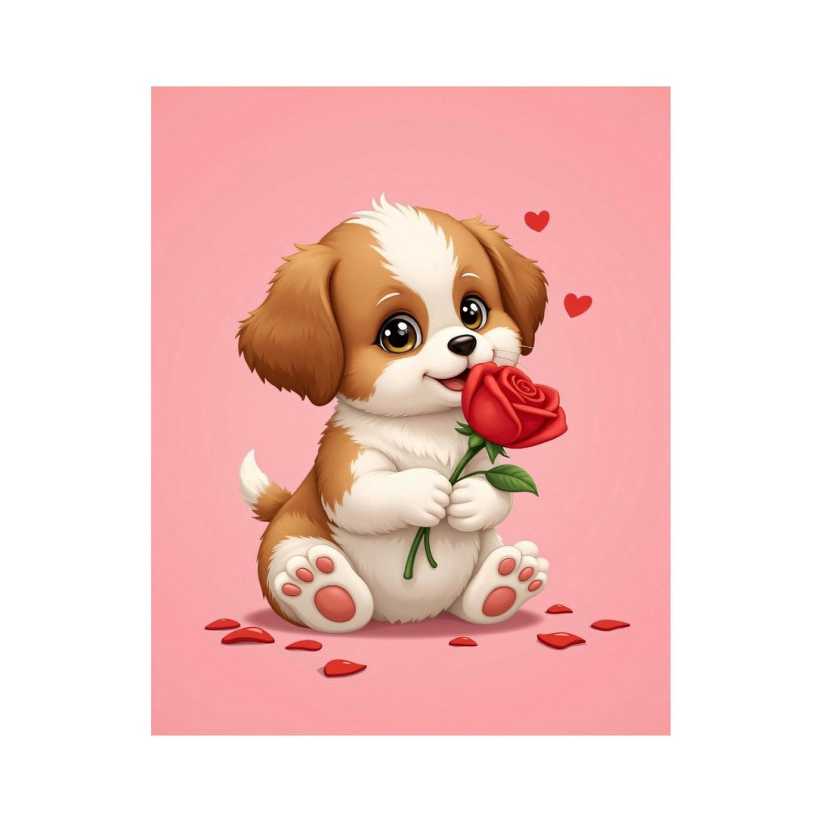 Paint By Numbers Kit for Adults Beginner - DIY Puppy Holding Red Rose Cute Art Canvas Painting Kits for Adults, Frameless Paint By Number for Adults for Home Wall Decor 16x20 Inch