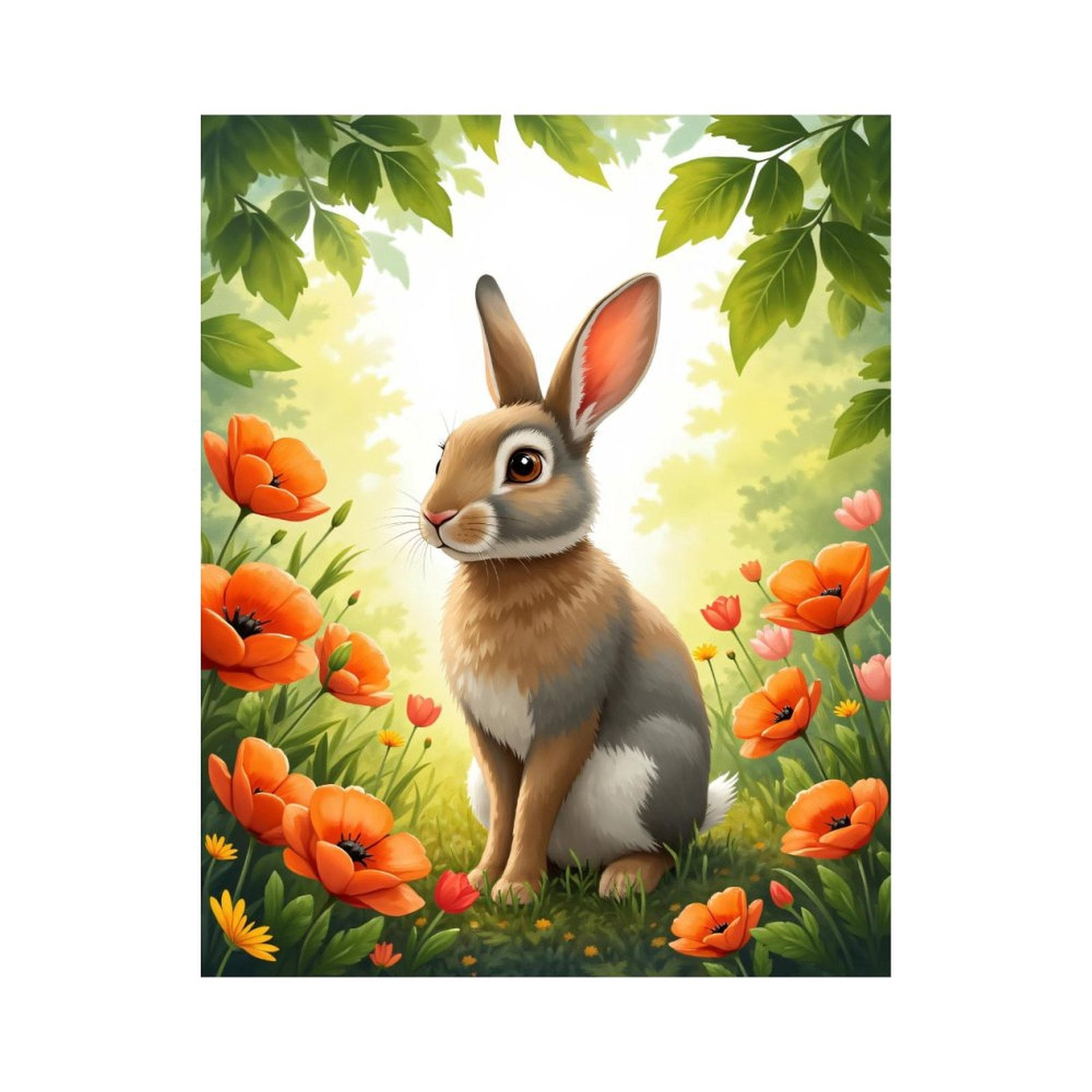 Paint By Numbers Kit for Adults Beginner - DIY Rabbit In Floral Meadow Art Canvas Painting Kits for Adults, Frameless Paint By Number for Adults for Home Wall Decor 16x20 Inch
