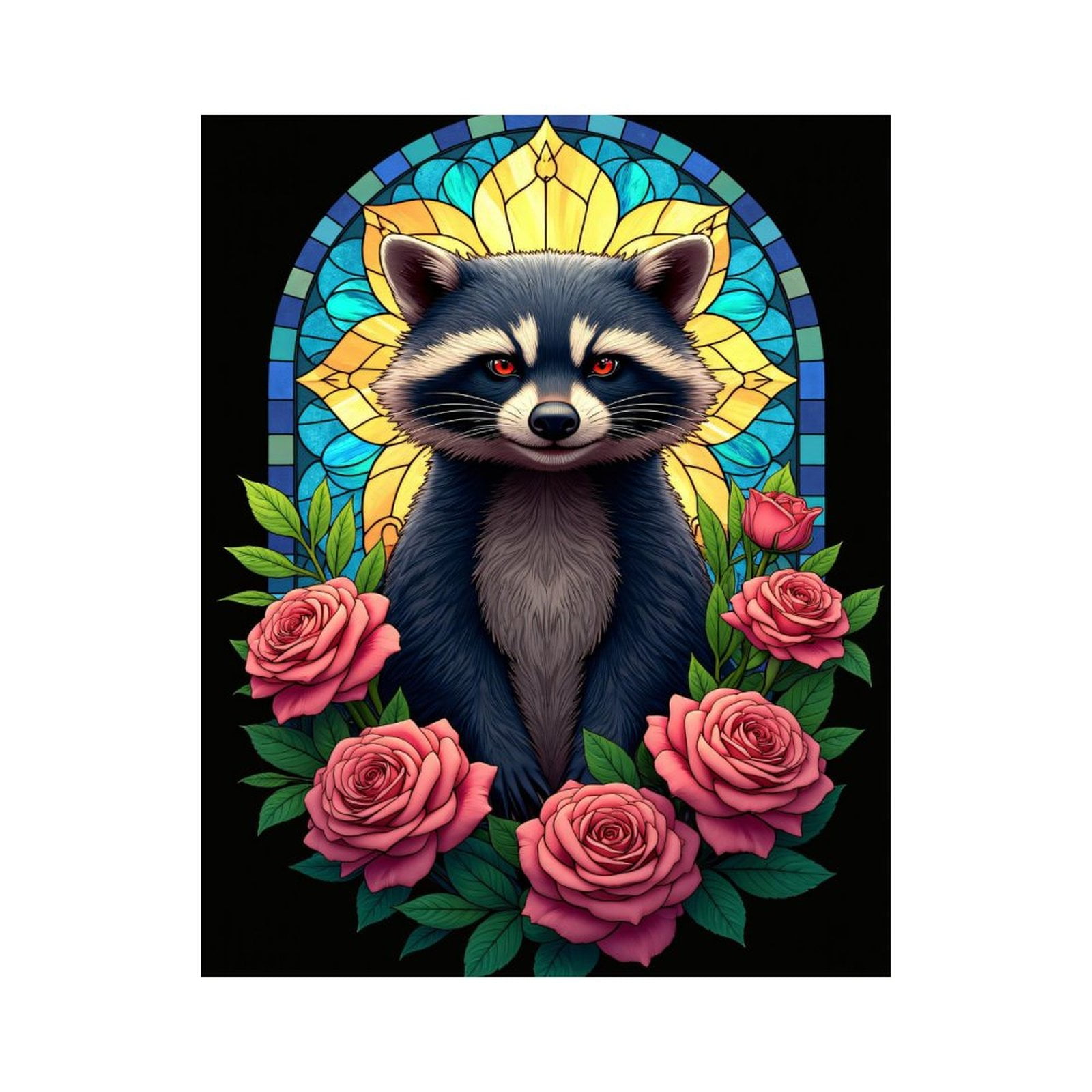 Paint By Numbers Kit for Adults Beginner - DIY Raccoon Floral Stained Glass Art Canvas Painting Kits for Adults, Frameless Paint By Number for Adults for Home Wall Decor 16x20 Inch