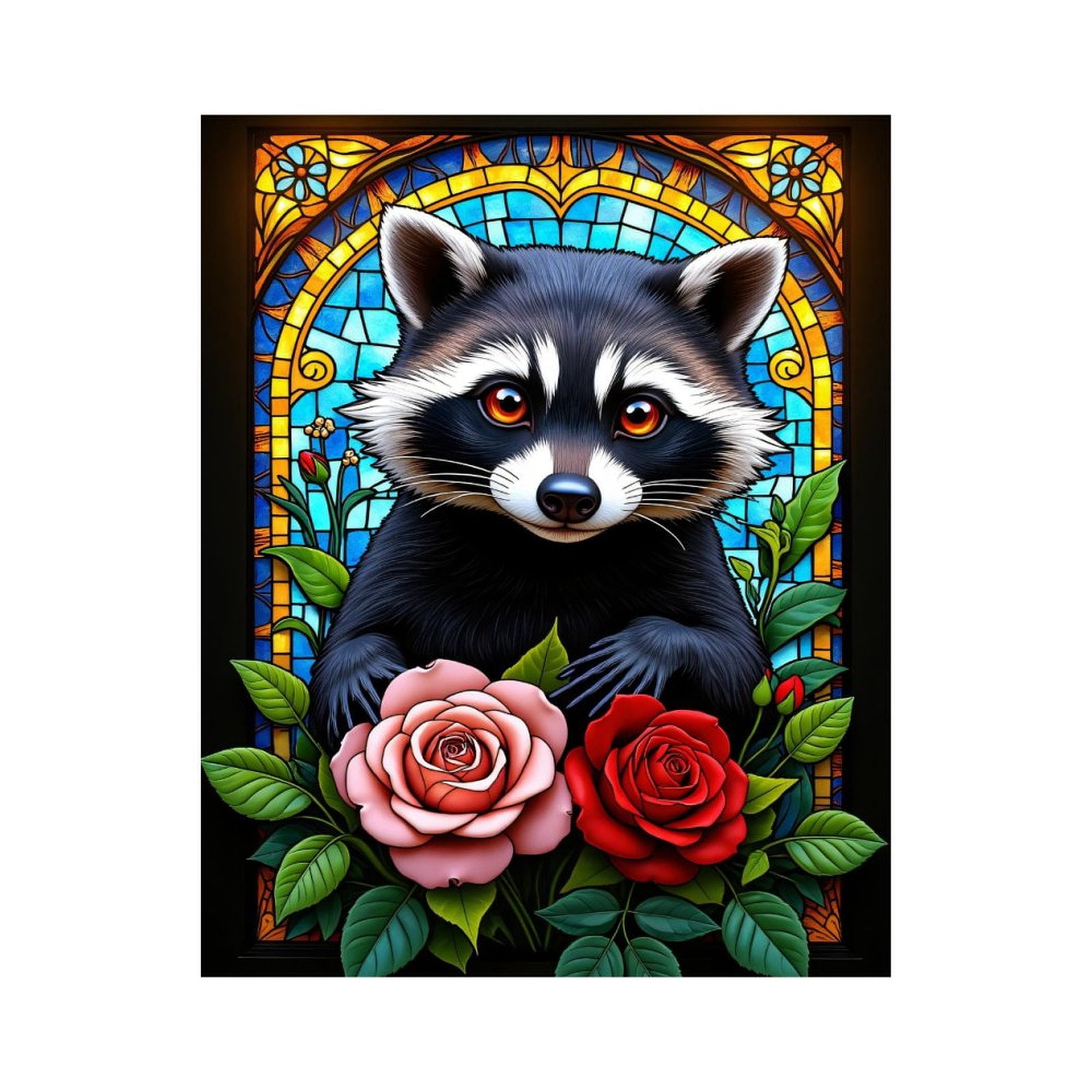 Paint By Numbers Kit for Adults Beginner - DIY Raccoon Stained Glass Roses Art Canvas Painting Kits for Adults, Frameless Paint By Number for Adults for Home Wall Decor 16x20 Inch