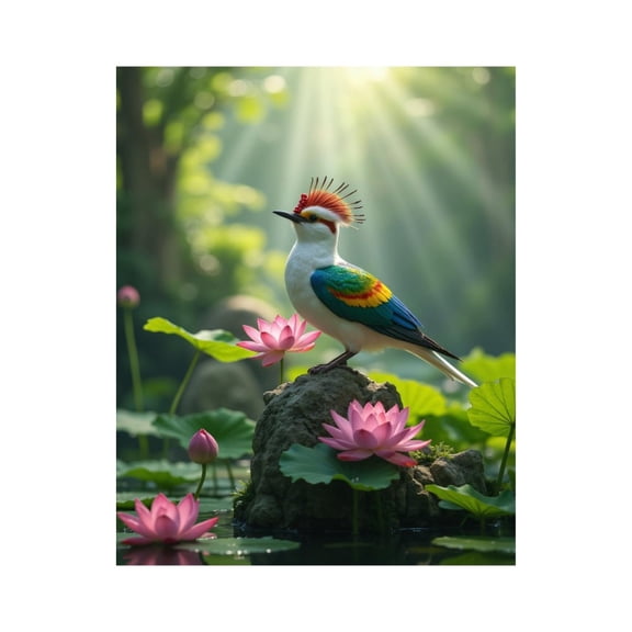 Paint By Numbers Kit for Adults Beginner - DIY Rainbow Bird Lotus Pond Scene Canvas Painting Kits for Adults, Frameless Paint By Number for Adults for Home Wall Decor 16x20 Inch