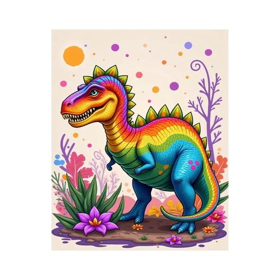 Paint By Numbers Kit for Adults Beginner - DIY Rainbow Dinosaur Garden Scene Canvas Painting Kits for Adults, Frameless Paint By Number for Adults for Home Wall Decor 16x20 Inch