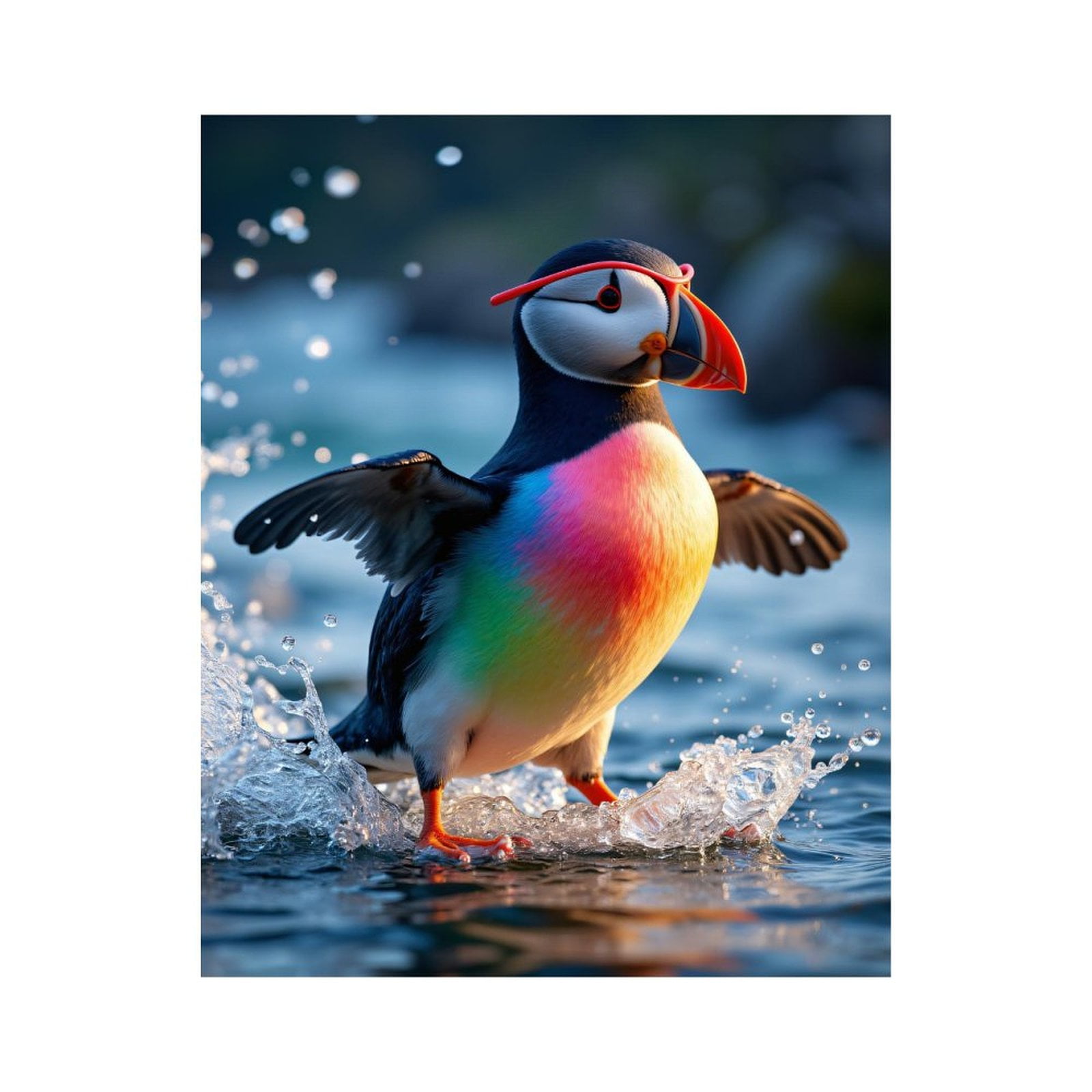 Paint By Numbers Kit for Adults Beginner - DIY Rainbow Puffin Water Splashing Canvas Painting Kits for Adults, Frameless Paint By Number for Adults for Home Wall Decor 16x20 Inch