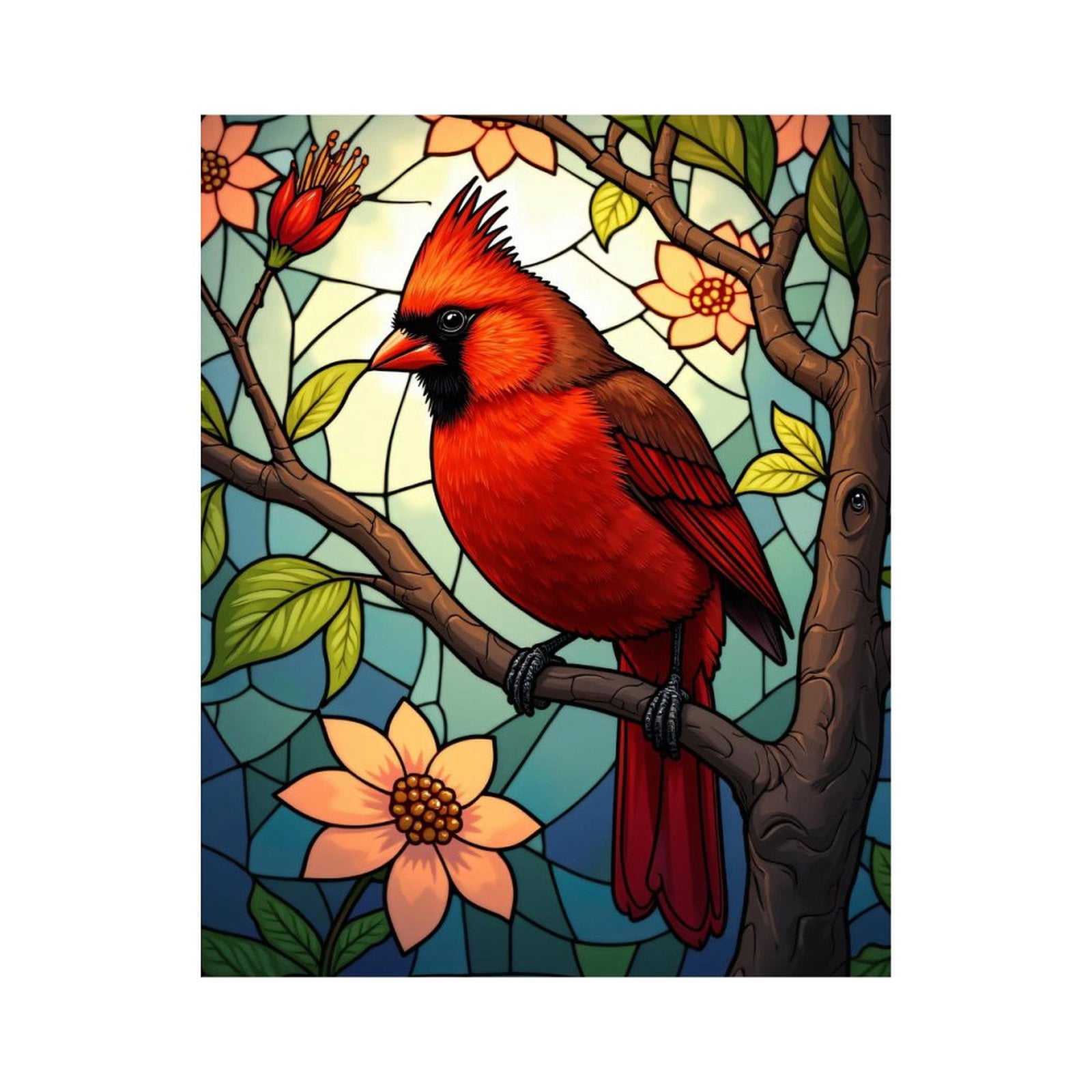 Paint By Numbers Kit for Adults Beginner - DIY Red Bird Stained Glass Art Flora Canvas Painting Kits for Adults, Frameless Paint By Number for Adults for Home Wall Decor 16x20 Inch