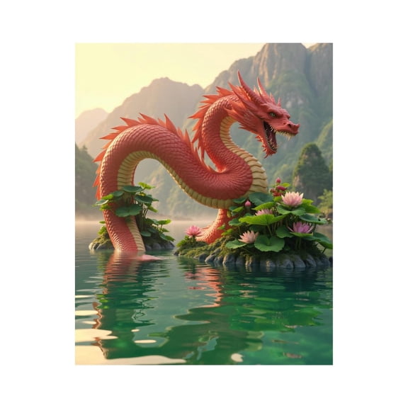 Paint By Numbers Kit for Adults Beginner - DIY Red Serpent Lake Lotus Mountains Canvas Painting Kits for Adults, Frameless Paint By Number for Adults for Home Wall Decor 16x20 Inch
