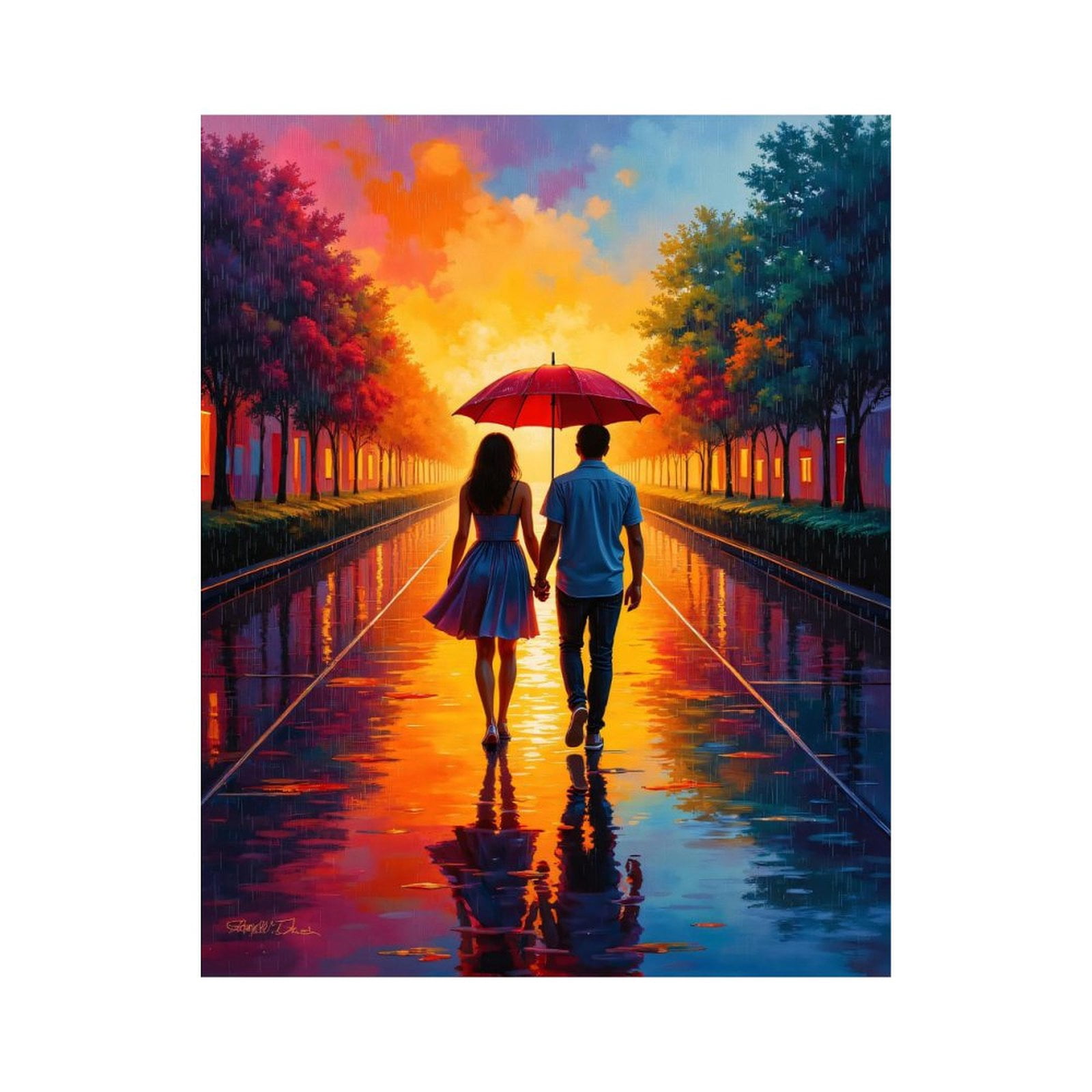 Paint By Numbers Kit for Adults Beginner - DIY Romantic Rainy Stroll Sunset Lovers Canvas Painting Kits for Adults, Frameless Paint By Number for Adults for Home Wall Decor 16x20 Inch