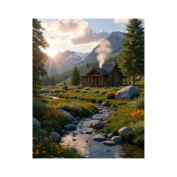 Paint By Numbers Kit for Adults Beginner - DIY Rustic Cabin Mountain Stream Serenity Canvas Painting Kits for Adults, Frameless Paint By Number for Adults for Home Wall Decor 16x20 Inch