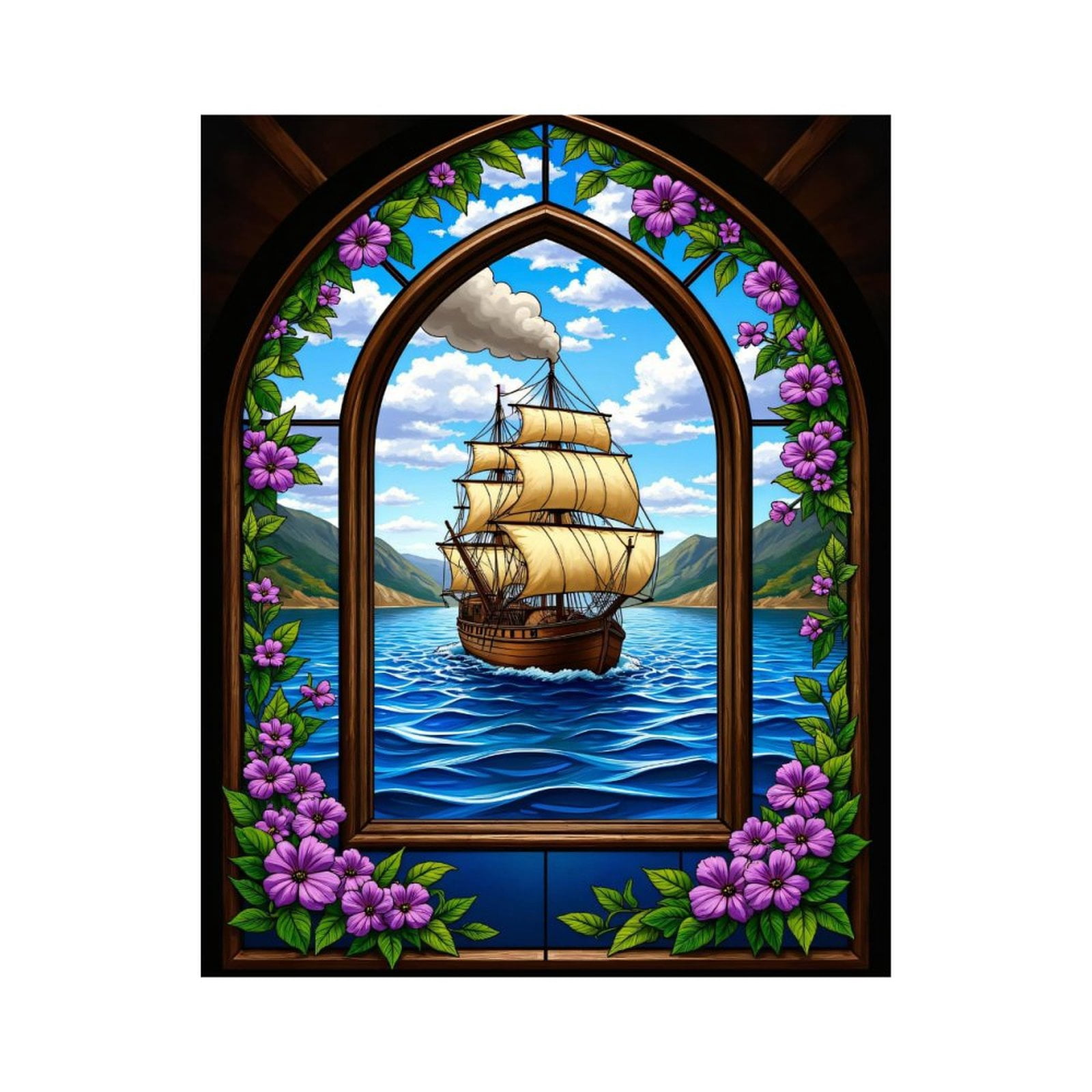 Paint By Numbers Kit for Adults Beginner - DIY Sailing Vessel Stained Glass Art Canvas Painting Kits for Adults, Frameless Paint By Number for Adults for Home Wall Decor 16x20 Inch