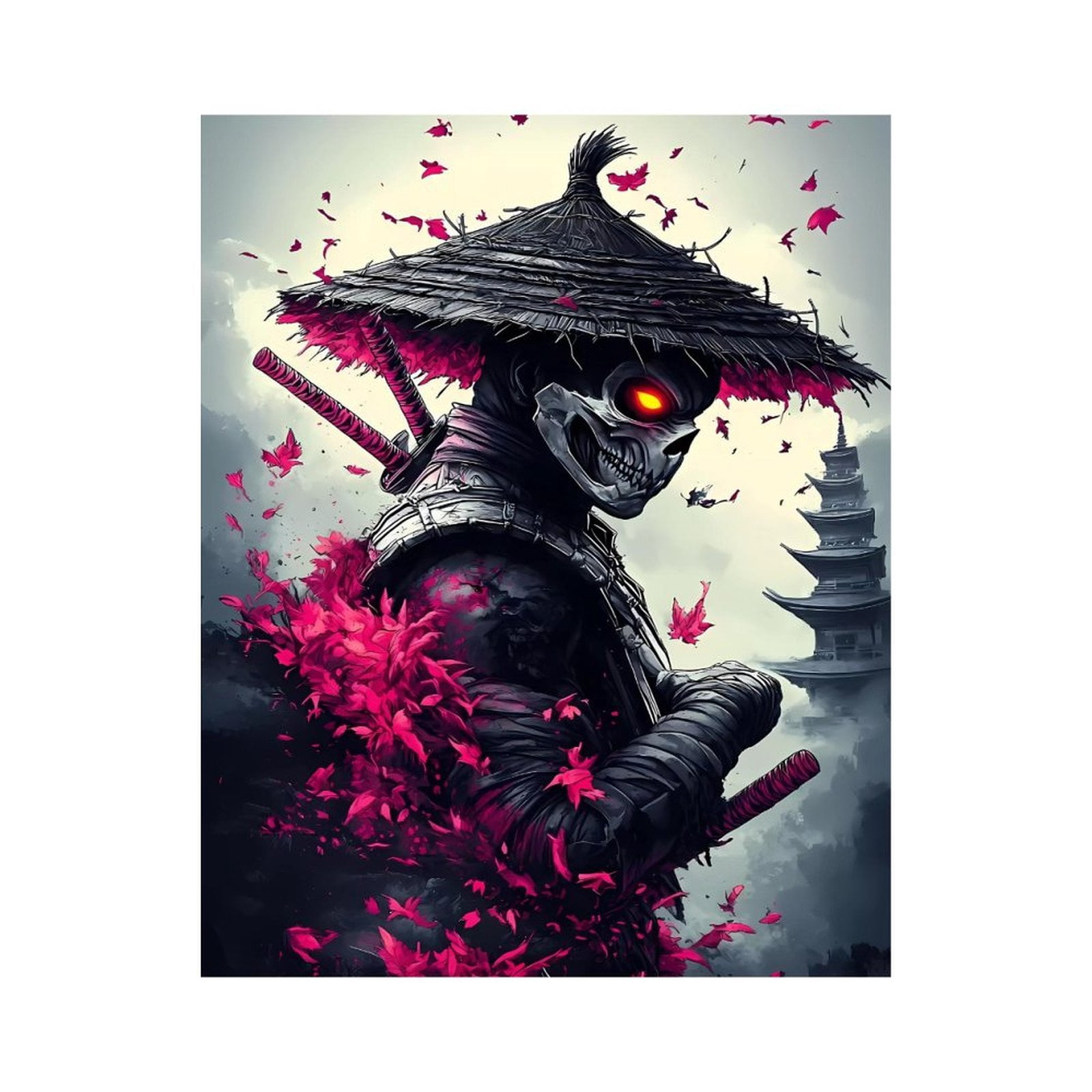 Paint By Numbers Kit for Adults Beginner - DIY Samurai Skull Hat Red Leaves Scene Canvas Painting Kits for Adults, Frameless Paint By Number for Adults for Home Wall Decor 16x20 Inch