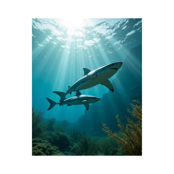 Paint By Numbers Kit for Adults Beginner - DIY Sharks Underwater Sun Rays Ocean Canvas Painting Kits for Adults, Frameless Paint By Number for Adults for Home Wall Decor 16x20 Inch