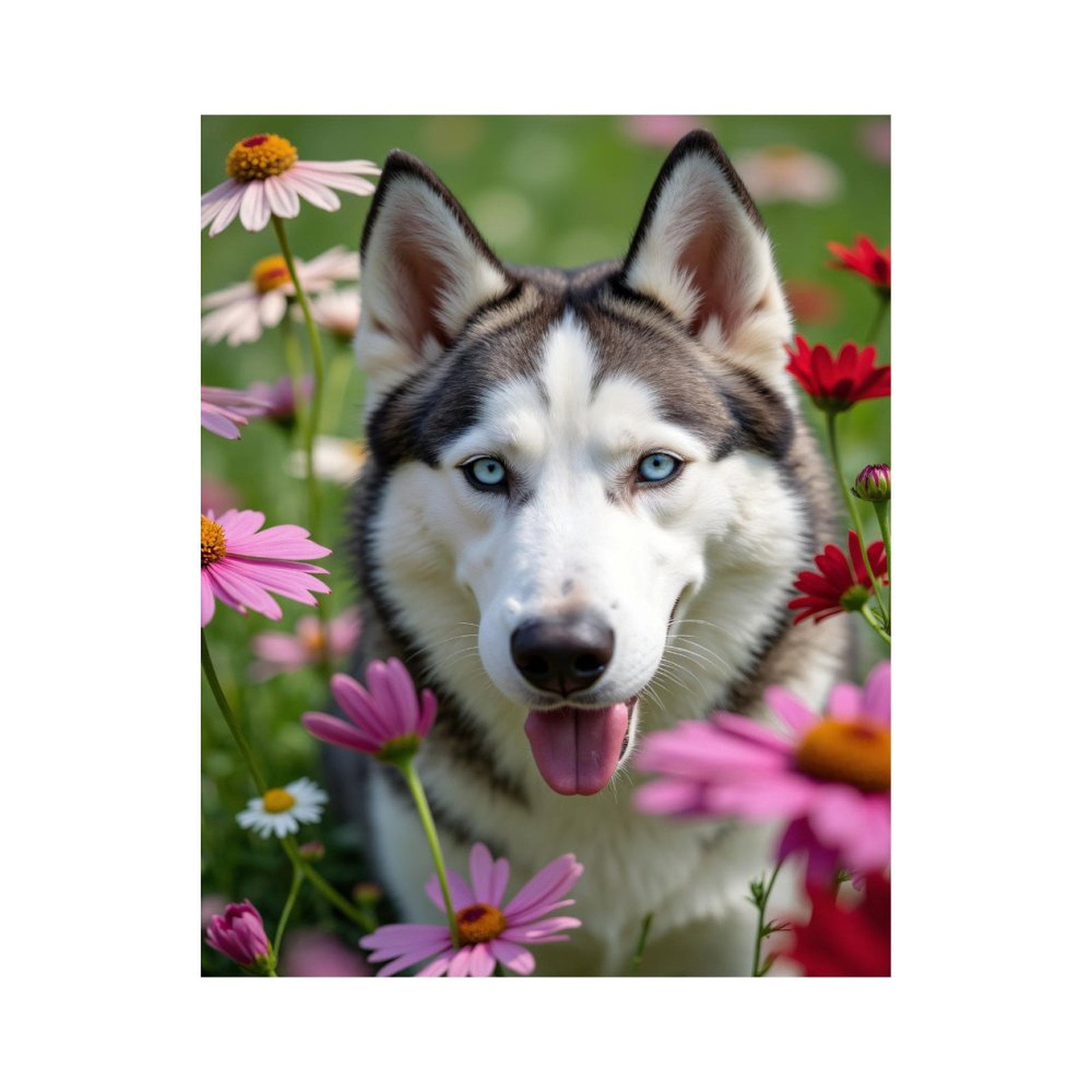 Paint By Numbers Kit for Adults Beginner - DIY Siberian Dog Among Colorful Flowers Canvas Painting Kits for Adults, Frameless Paint By Number for Adults for Home Wall Decor 16x20 Inch