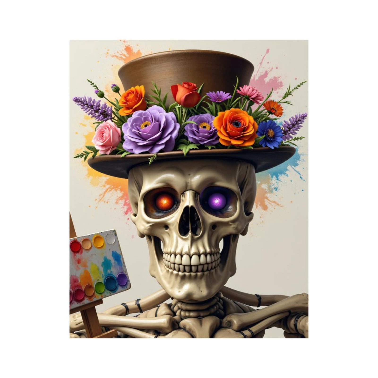 Paint By Numbers Kit for Adults Beginner - DIY Skeleton Art Floral Top Hat Colors Canvas Painting Kits for Adults, Frameless Paint By Number for Adults for Home Wall Decor 16x20 Inch