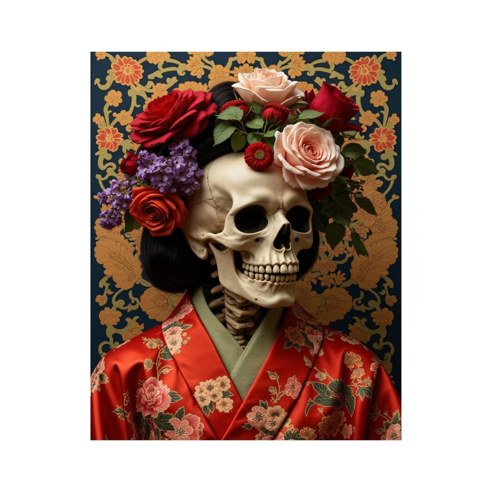 Paint By Numbers Kit for Adults Beginner - DIY Skeleton Floral Kimono Art Canvas Painting Kits for Adults, Frameless Paint By Number for Adults for Home Wall Decor 16x20 Inch