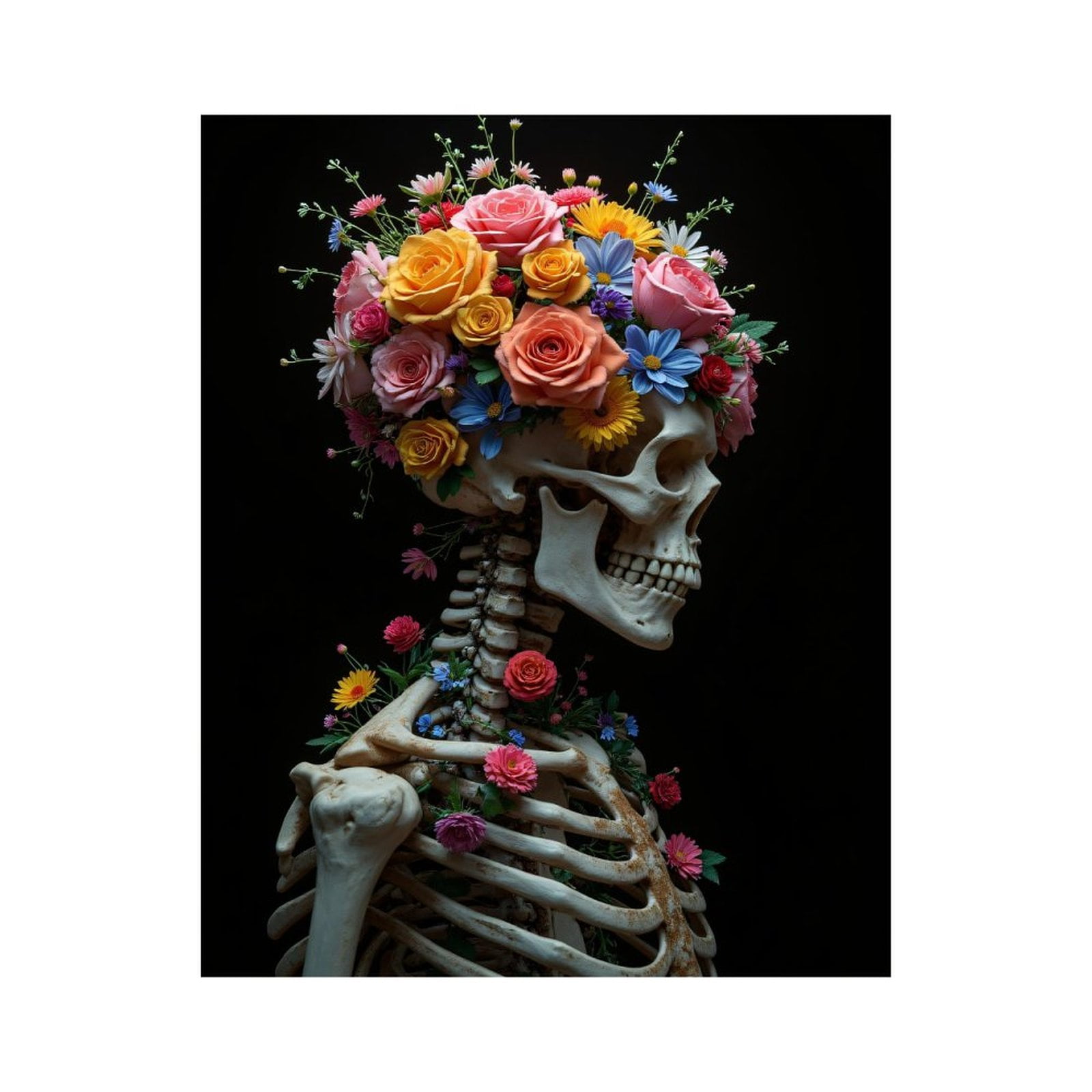 Paint By Numbers Kit for Adults Beginner - DIY Skeleton Flower Crown Art Flowers Canvas Painting Kits for Adults, Frameless Paint By Number for Adults for Home Wall Decor 16x20 Inch