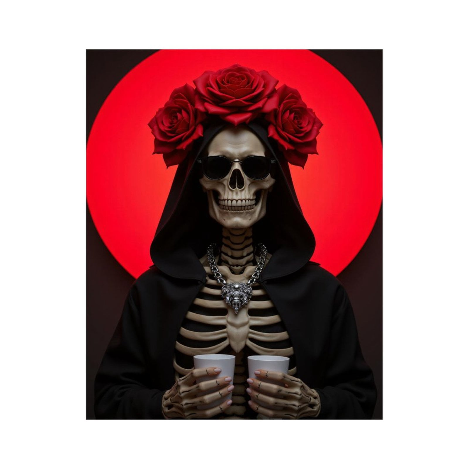 Paint By Numbers Kit for Adults Beginner - DIY Skeleton Red Roses Hooded Candle Canvas Painting Kits for Adults, Frameless Paint By Number for Adults for Home Wall Decor 16x20 Inch
