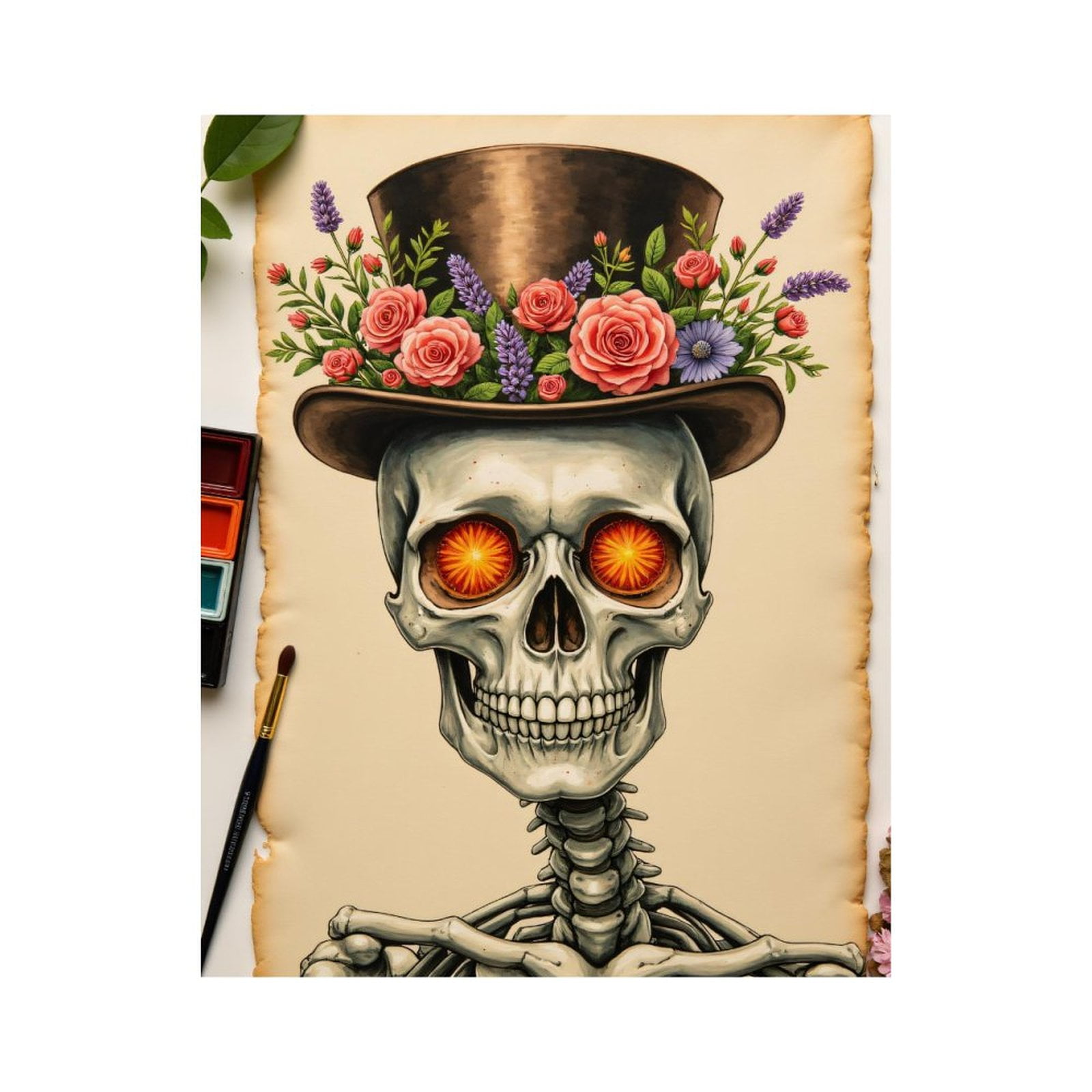 Paint By Numbers Kit for Adults Beginner - DIY Skeleton Top Hat Floral Art Canvas Painting Kits for Adults, Frameless Paint By Number for Adults for Home Wall Decor 16x20 Inch