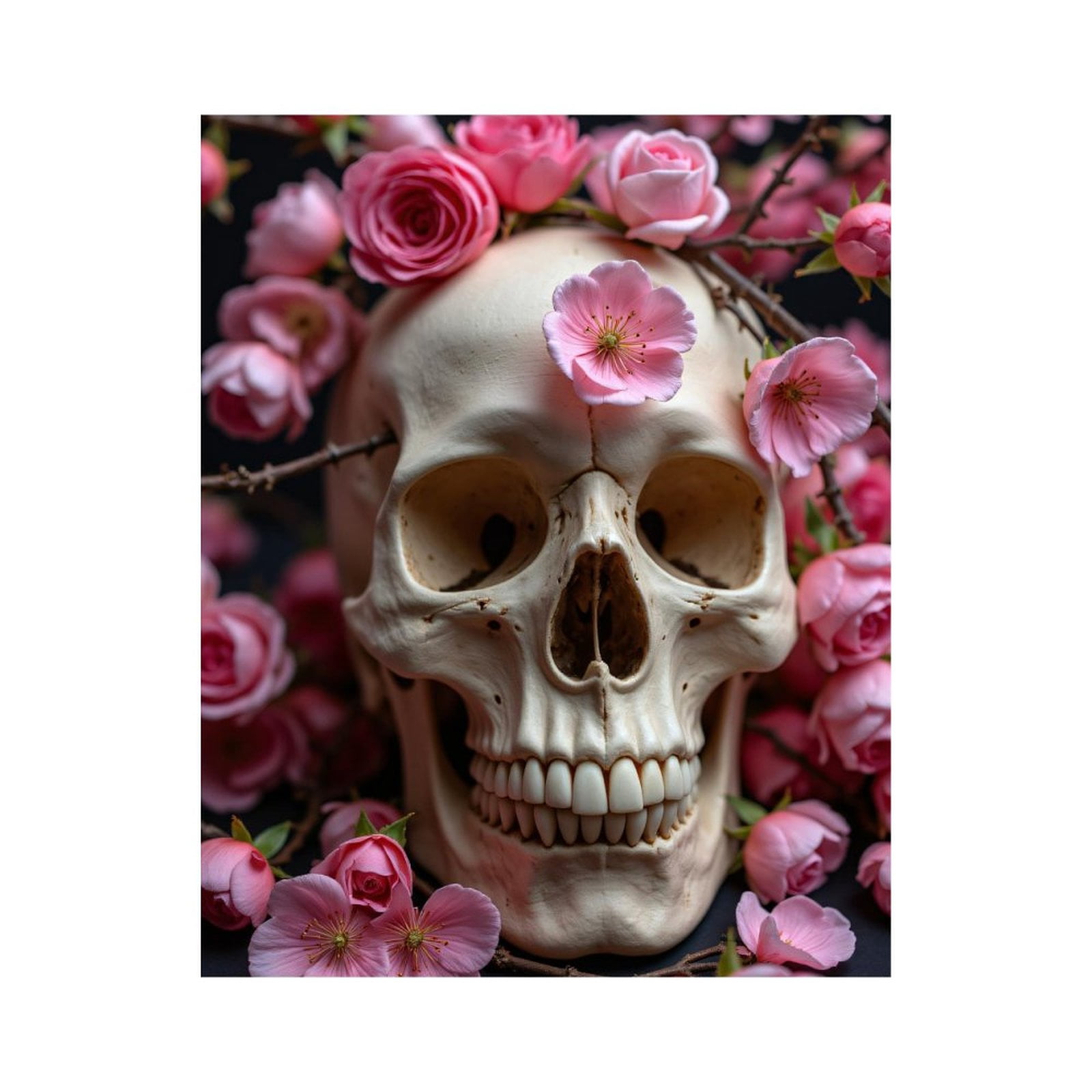 Paint By Numbers Kit for Adults Beginner - DIY Skull Floral Art Pink Blossoms Canvas Painting Kits for Adults, Frameless Paint By Number for Adults for Home Wall Decor 16x20 Inch