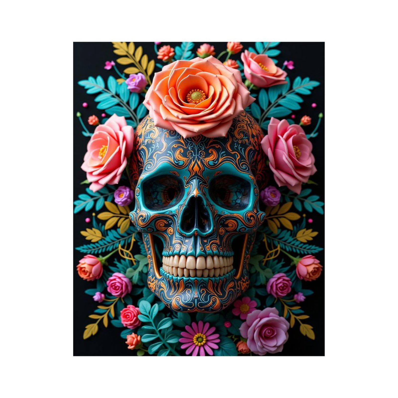 Paint By Numbers Kit for Adults Beginner - DIY Skull Flowers Colorful Design Art Canvas Painting Kits for Adults, Frameless Paint By Number for Adults for Home Wall Decor 16x20 Inch