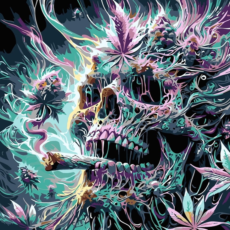 Halloween Paint By Numbers Kit For Adults-Skull Number Painting For Adults,Skeleton Adult Paint By Number Kits On Canvas For Decoration Gift16X20Inch