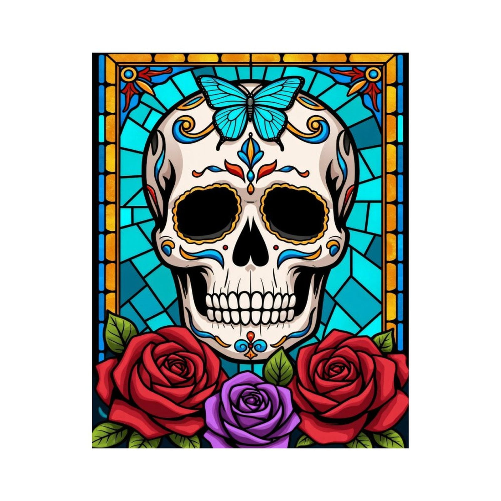 Paint By Numbers Kit for Adults Beginner - DIY Skull Roses Butterfly Art Stained Glass Canvas Painting Kits for Adults, Frameless Paint By Number for Adults for Home Wall Decor 16x20 Inch
