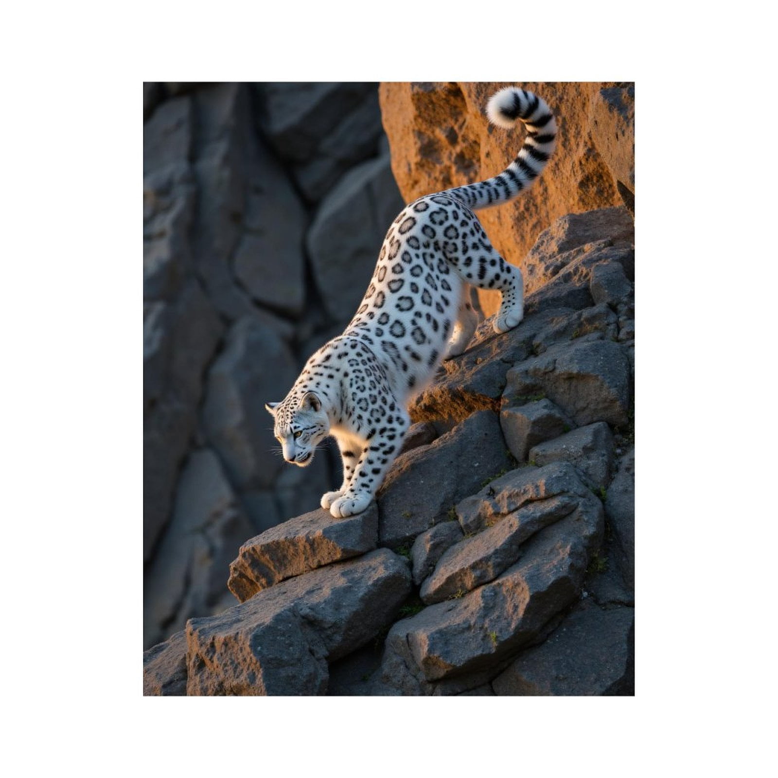 Paint By Numbers Kit for Adults Beginner - DIY Snow Leopard Stepping Down Rocks Canvas Painting Kits for Adults, Frameless Paint By Number for Adults for Home Wall Decor 16x20 Inch