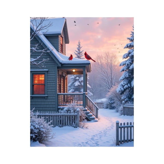 Paint By Numbers Kit for Adults Beginner - DIY Snowy Winter Cottage Scene Birds Canvas Painting Kits for Adults, Frameless Paint By Number for Adults for Home Wall Decor 16x20 Inch
