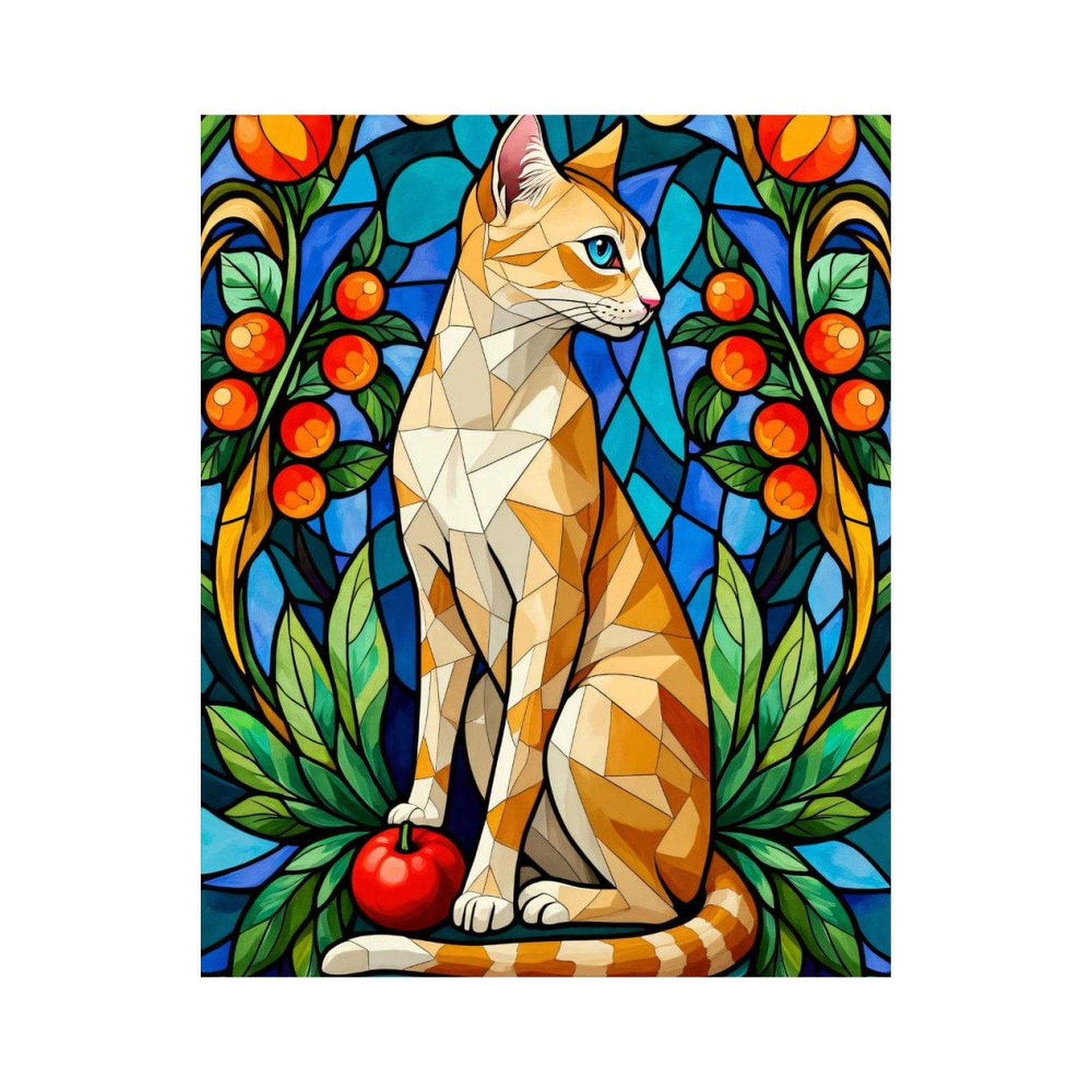 Paint By Numbers Kit for Adults Beginner - DIY Stained Glass Calico Cat Art Deco Canvas Painting Kits for Adults, Frameless Paint By Number for Adults for Home Wall Decor 16x20 Inch
