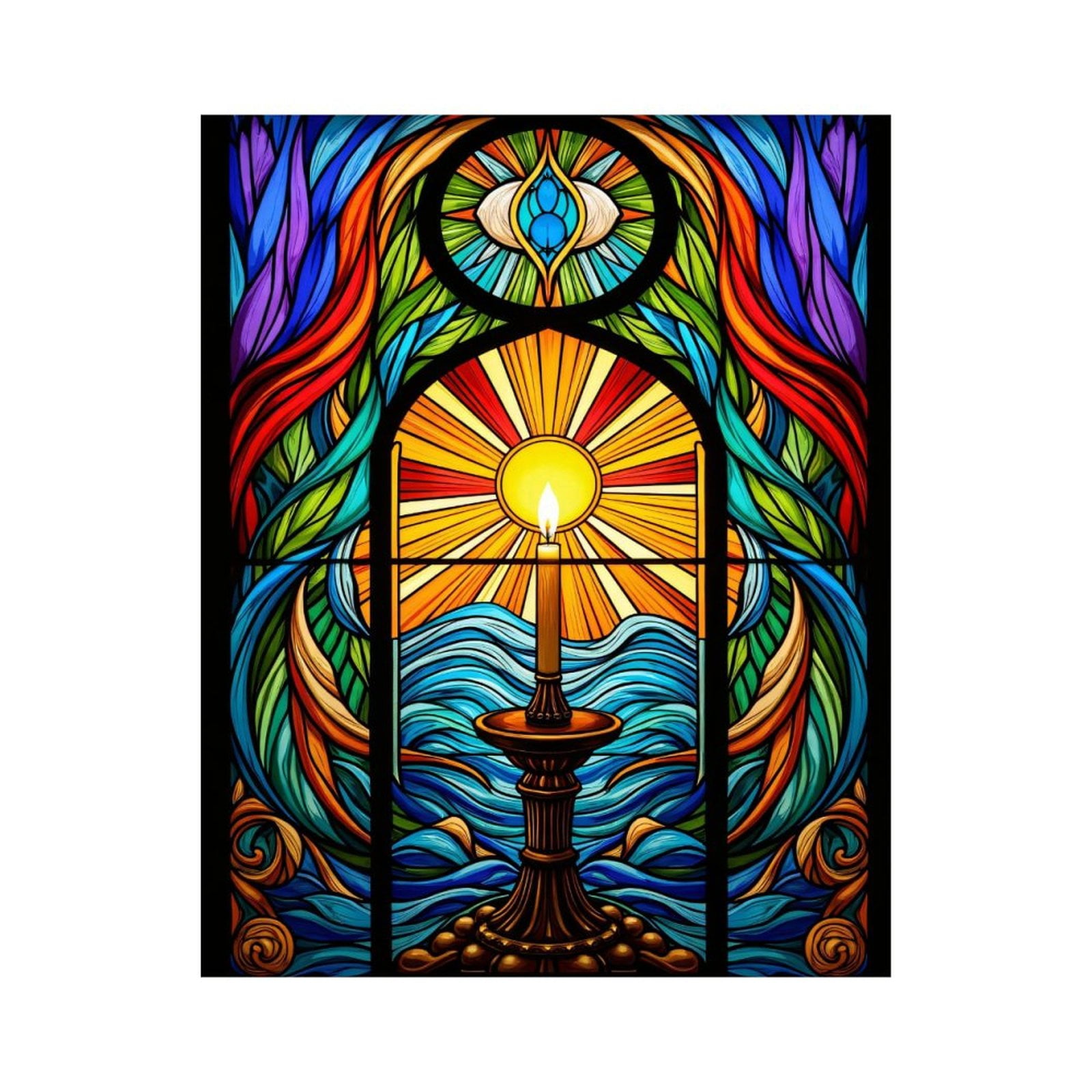 Paint By Numbers Kit for Adults Beginner - DIY Stained Glass Candle Ocean Sunset Canvas Painting Kits for Adults, Frameless Paint By Number for Adults for Home Wall Decor 16x20 Inch