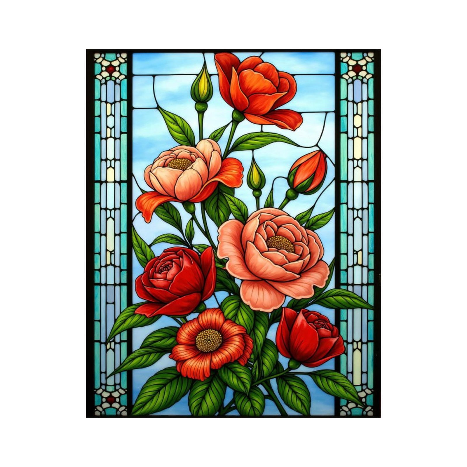 Paint By Numbers Kit for Adults Beginner - DIY Stained Glass Floral Art Roses Canvas Painting Kits for Adults, Frameless Paint By Number for Adults for Home Wall Decor 16x20 Inch
