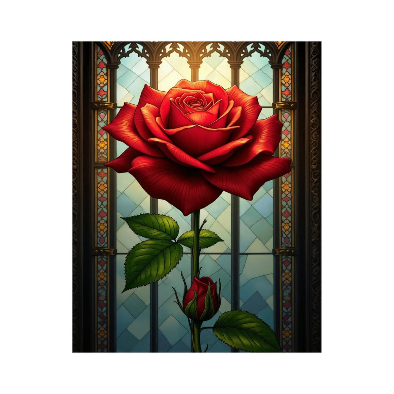 Paint By Numbers Kit for Adults Beginner - DIY Stained Glass Red Rose Art Canvas Painting Kits for Adults, Frameless Paint By Number for Adults for Home Wall Decor 16x20 Inch