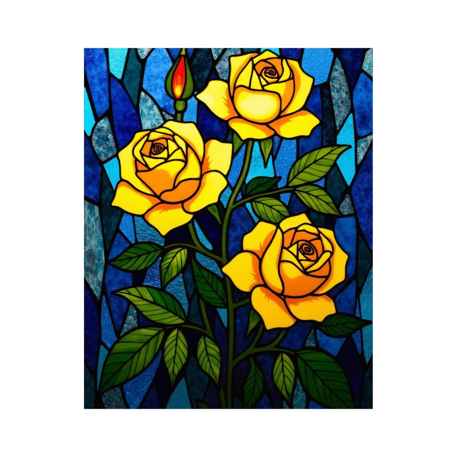 Paint By Numbers Kit for Adults Beginner - DIY Stained Glass Yellow Roses Art Canvas Painting Kits for Adults, Frameless Paint By Number for Adults for Home Wall Decor 16x20 Inch