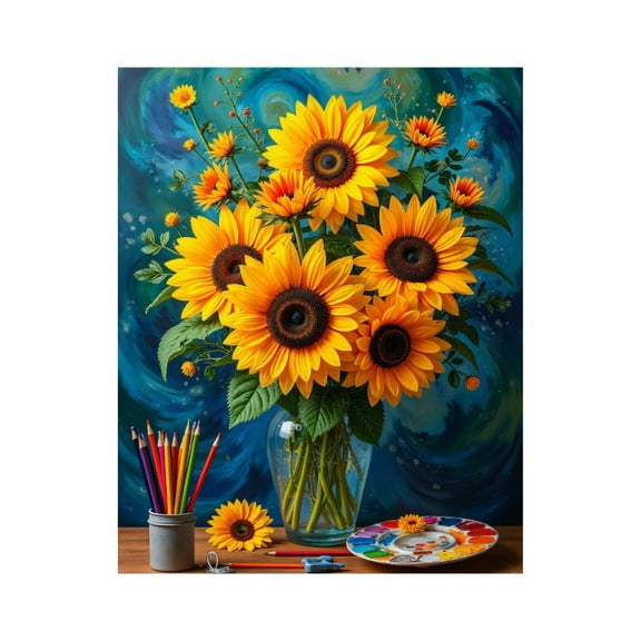 Paint By Numbers Kit for Adults Beginner - DIY Sunflower Art Supplies Still Life Canvas Painting Kits for Adults, Frameless Paint By Number for Adults for Home Wall Decor 16x20 Inch