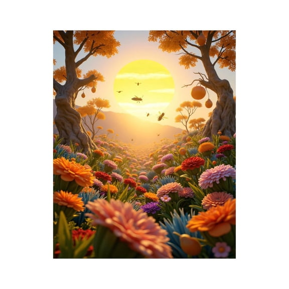 Paint By Numbers Kit for Adults Beginner - DIY Sunlit Garden Bees Blossom Path Canvas Painting Kits for Adults, Frameless Paint By Number for Adults for Home Wall Decor 16x20 Inch