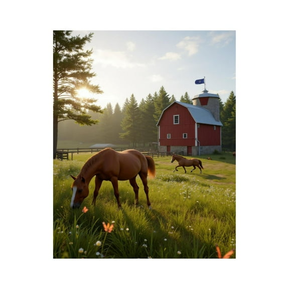 Paint By Numbers Kit for Adults Beginner - DIY Sunlit Horses Pasture Red Barn Canvas Painting Kits for Adults, Frameless Paint By Number for Adults for Home Wall Decor 16x20 Inch