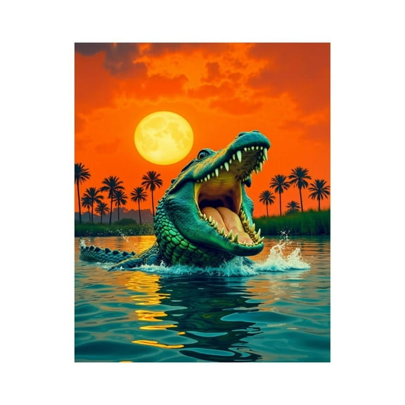 Paint By Numbers Kit for Adults Beginner - DIY Sunset Alligator Water Splashing Canvas Painting Kits for Adults, Frameless Paint By Number for Adults for Home Wall Decor 16x20 Inch