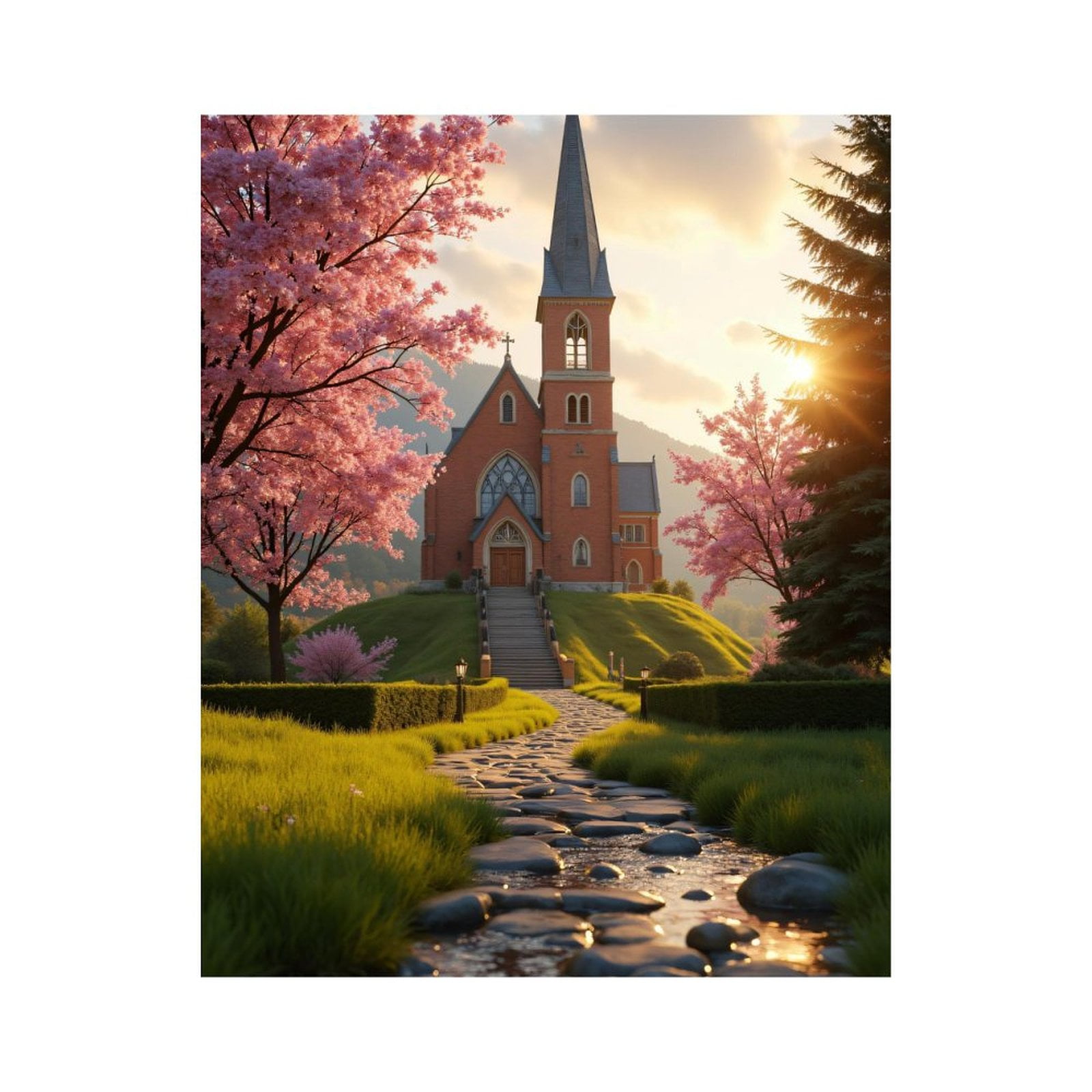 Paint By Numbers Kit for Adults Beginner - DIY Sunset Brick Chapel Pathway Canvas Painting Kits for Adults, Frameless Paint By Number for Adults for Home Wall Decor 16x20 Inch