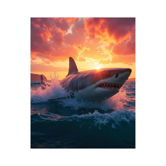 Paint By Numbers Kit for Adults Beginner - DIY Sunset Ocean Predator Splash Canvas Painting Kits for Adults, Frameless Paint By Number for Adults for Home Wall Decor 16x20 Inch