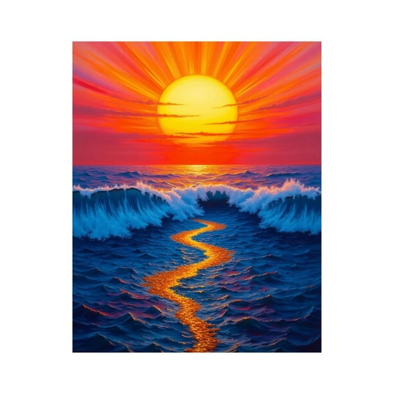 Paint By Numbers Kit for Adults Beginner - DIY Sunset Ocean Waves Reflection Canvas Painting Kits for Adults, Frameless Paint By Number for Adults for Home Wall Decor 16x20 Inch